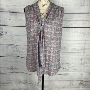 Kadra Sleeveless Blouse Womens L Tie V Neck Geometric Made In Italy Stretch